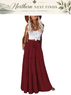 Boho Maxi Skirt High Waist Flowy Long with Pockets